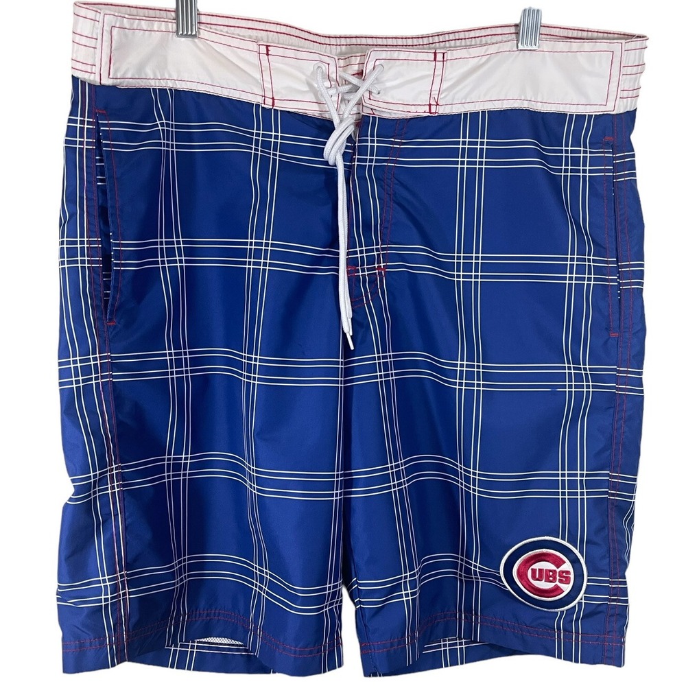 MLB Chicago Cubs Baseball Blue Board Shorts Swimming Trunks Size M- 9.5" Inseam